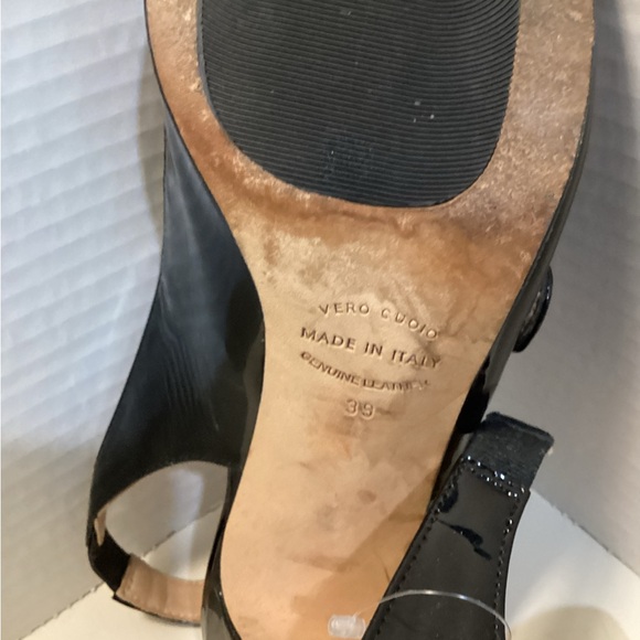 Anyi Lu Black Patent Leather sling back heels 38/7.5 Handmade In Italy - Picture 6 of 6